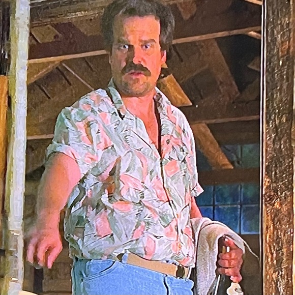 STRANGER THINGS Hopper woven button up Netflix casual Hawaiian upside down - Picture 2 of 12